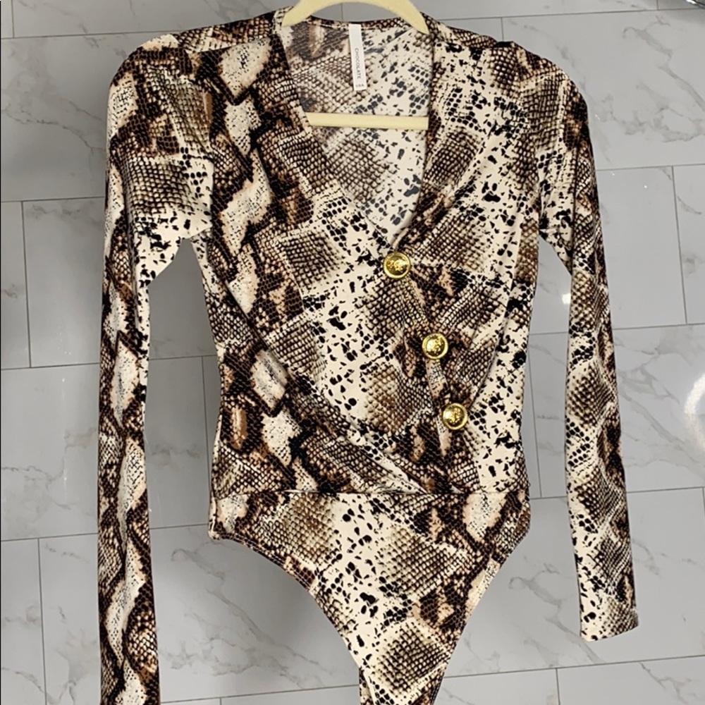 Snake print long sleeve bodysuit